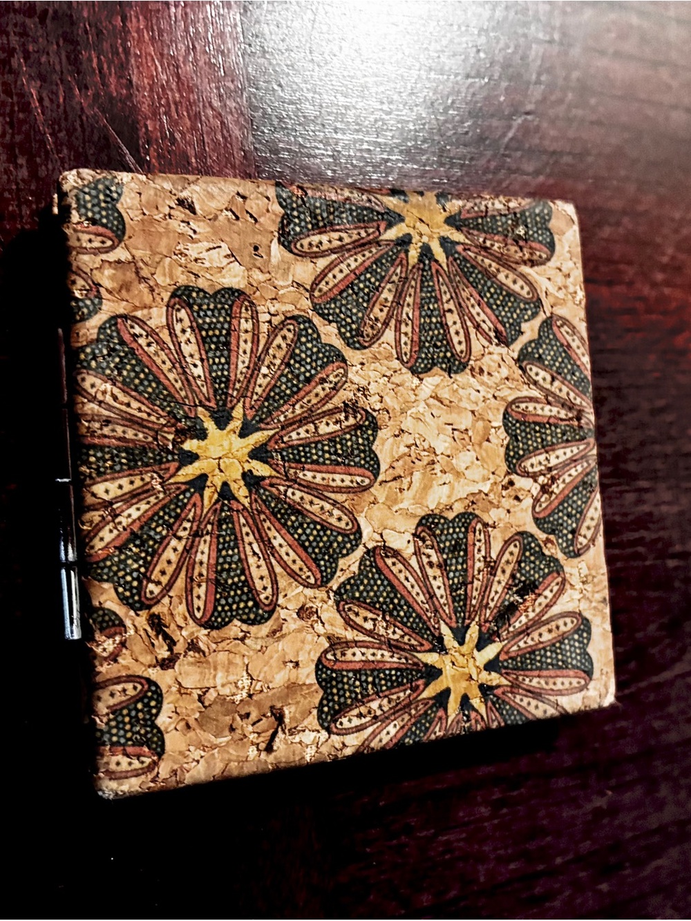 Floral Cork Compact Mirror in Natural and Black